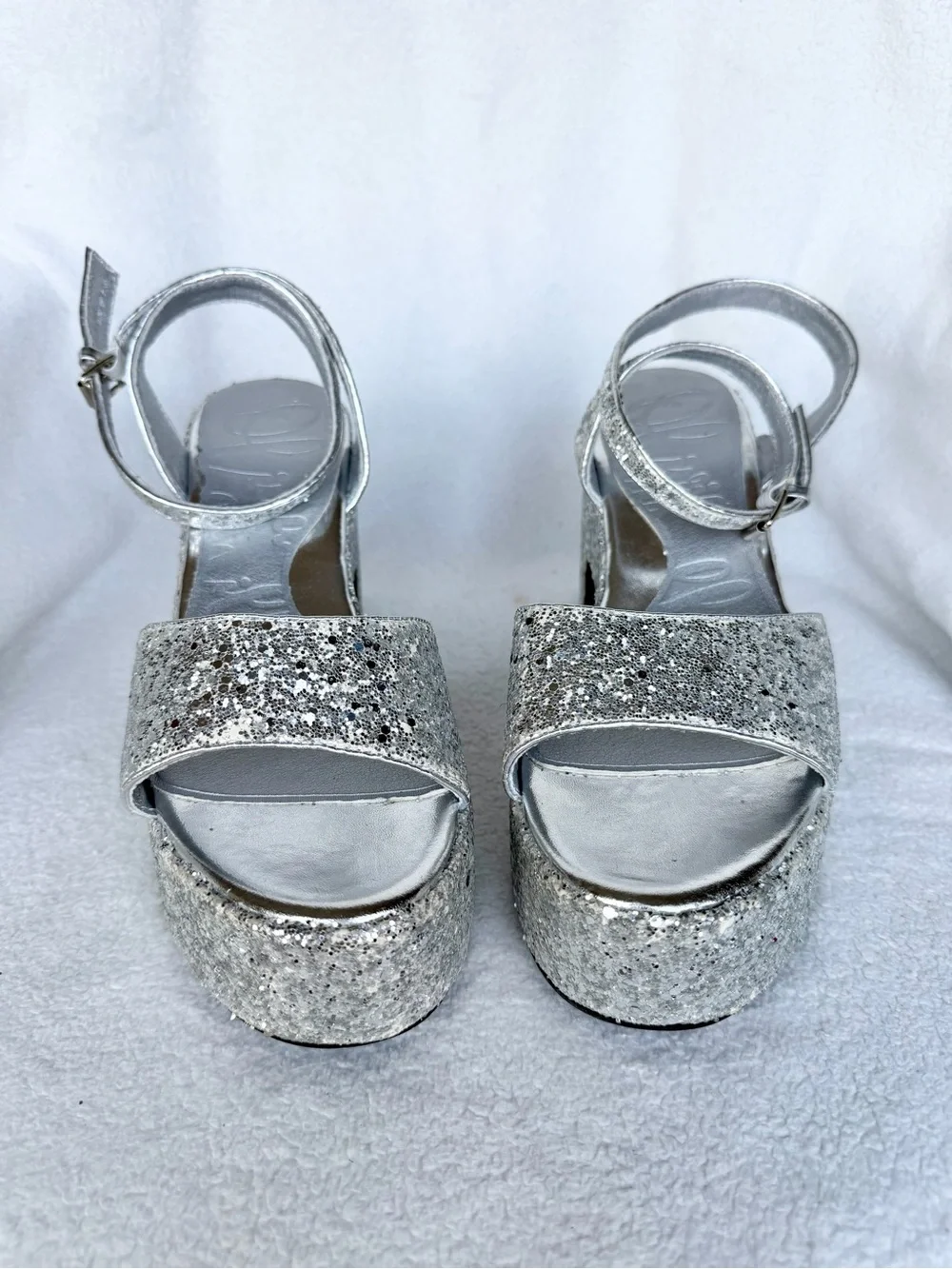 Olivia Miller Women's Silver Glitter Capricorn Platform Heels Size 9